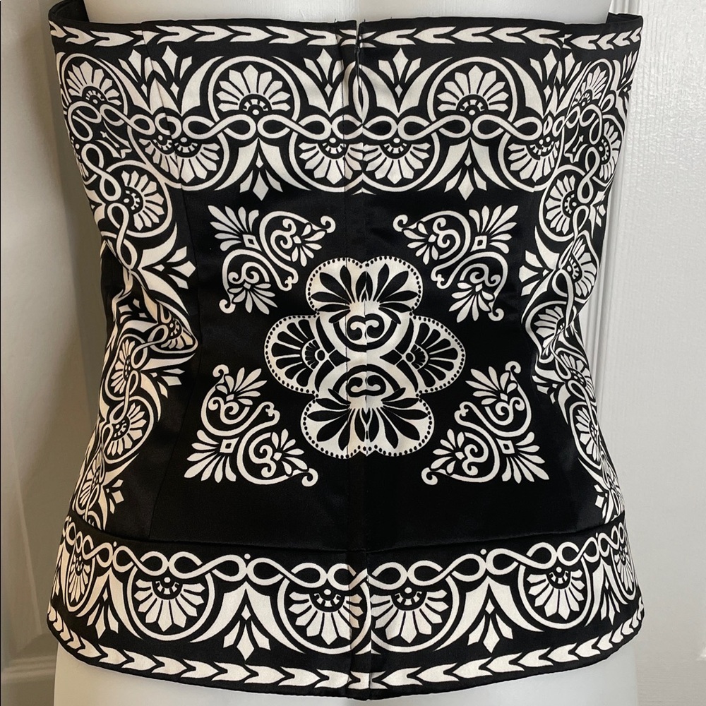 WHITE HOUSE BLACK MARKET STRAPLESS EMBELLISHED BUSTIER TOP BLACK & WHITE SIZE 8 - Picture 7 of 11